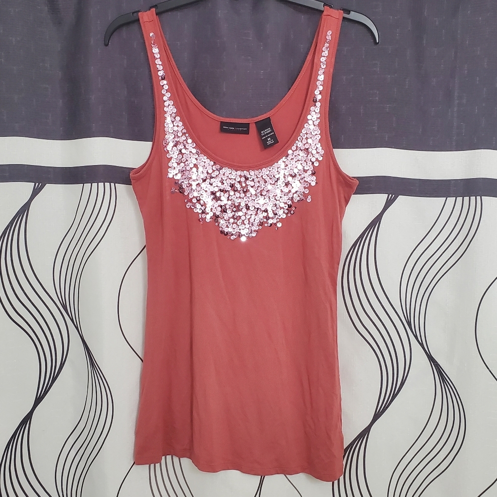 New York & Company Women's Sequin Tank Top Rust Color